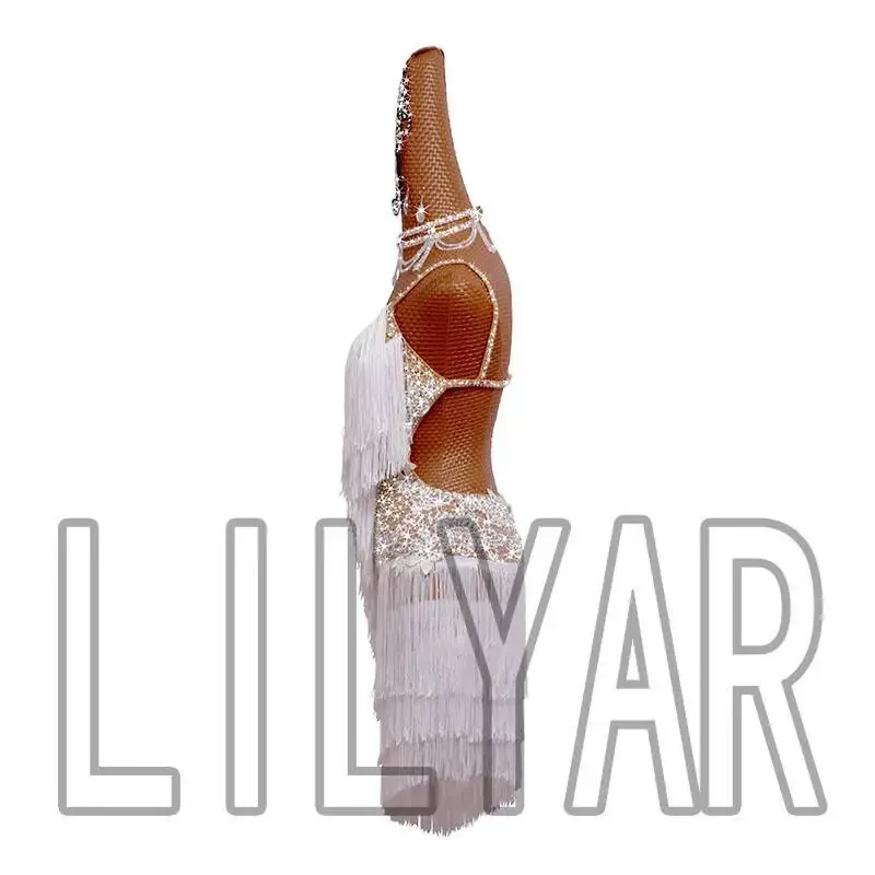 Nouveau Concours de danse latine Performance blanc gland strass brodé robe de danse