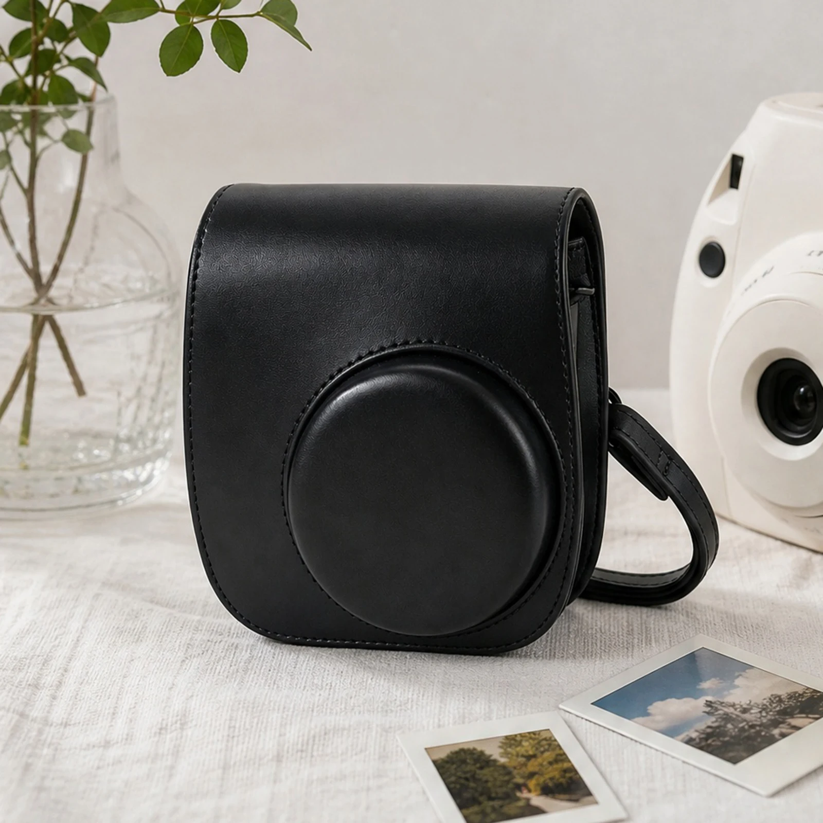 PU Leather Camera Cover with Pocket and Adjustable Strap Carrying Storage Bag Camera Shoulder Bag Suitable for Instax Mini 13