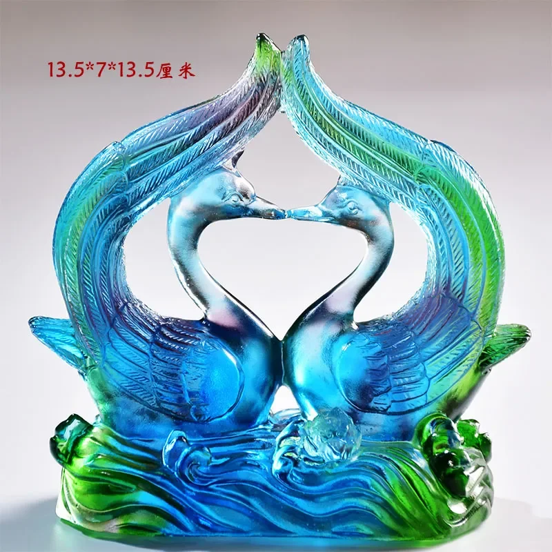 Crystal Mandarin Duck Figurine Glazed Ceramic Couple Statue Wedding Engagement Anniversary Gift Home Decor Antique Style
