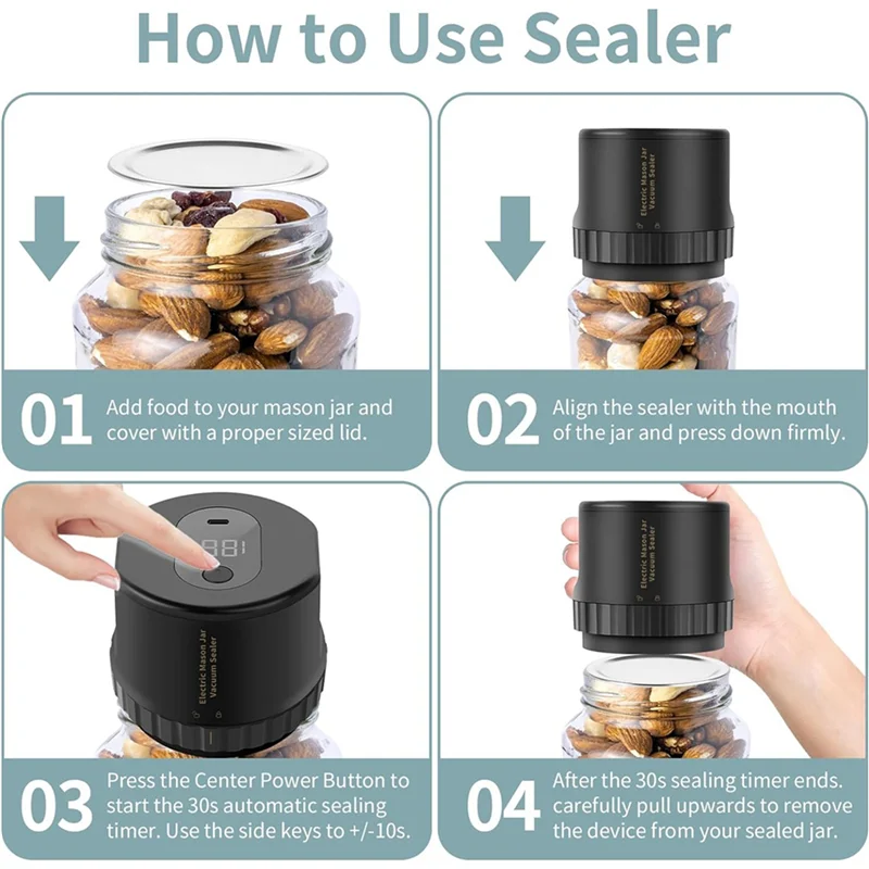 【¡VENTA CALIENTE!】Sellador al vacío 2X, kit de máquina de tapa de conservas de boca ancha y boca regular para almacenamiento de alimentos negro