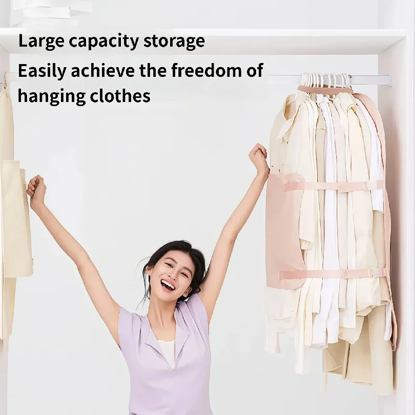 Space-saving Compression Garment Storage Hanger with Buttonst Foldable Fabric Down Jacket Clothing Organizer