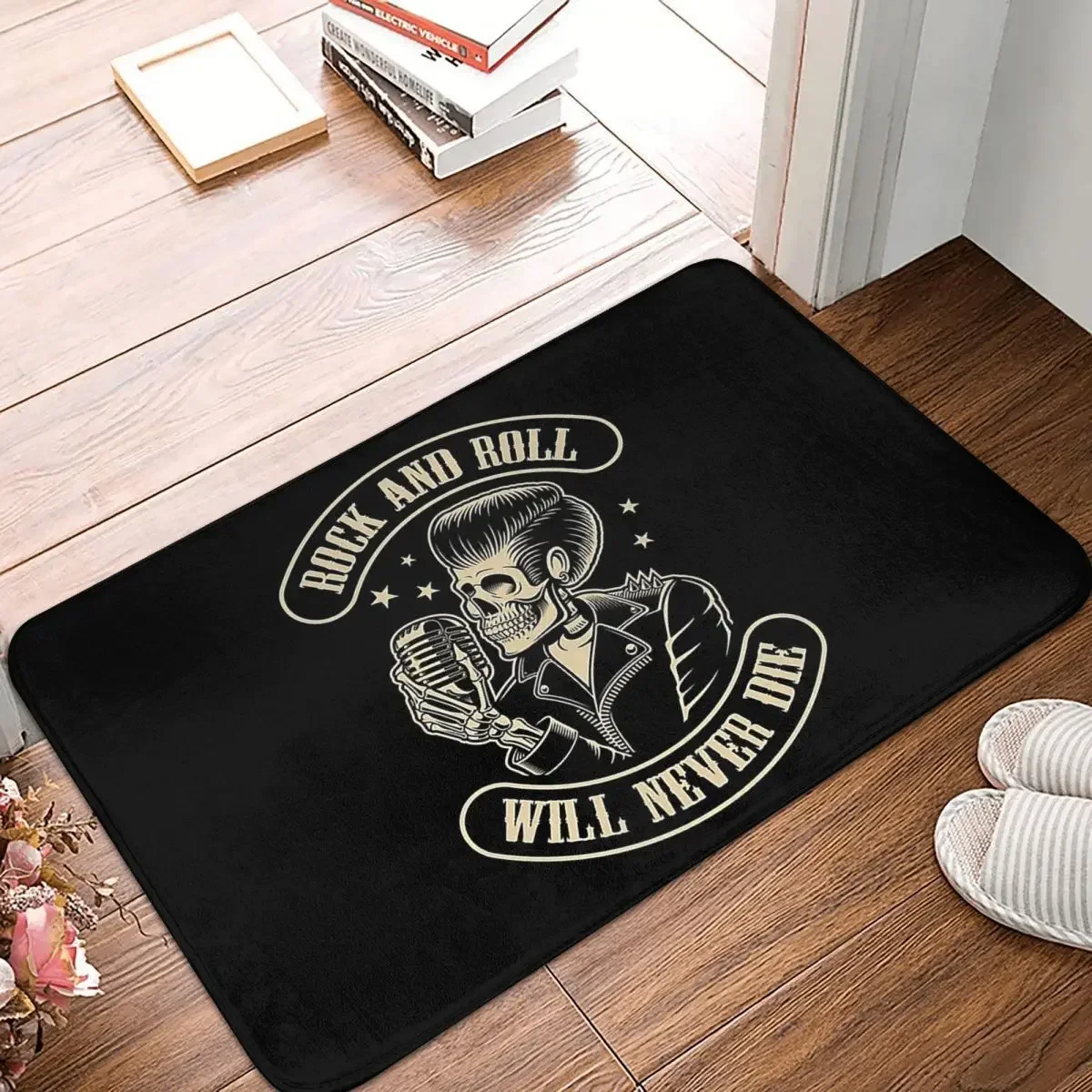 Rock Star Skull Rock N Roll Doormat Rug Carpet Mat Footpad Polyester Anti-slip Cushion Entrance Kitchen Bedroom Balcony Toilet