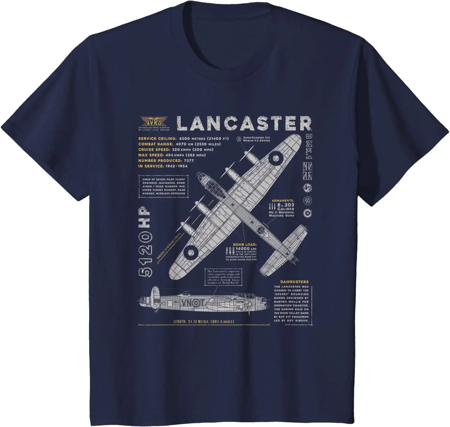 WWII RAF British Lancaster Bomber blueprint T-Shirt 100% Cotton O-Neck Summer Short Sleeve Casual Mens T-shirt Size S-3XL