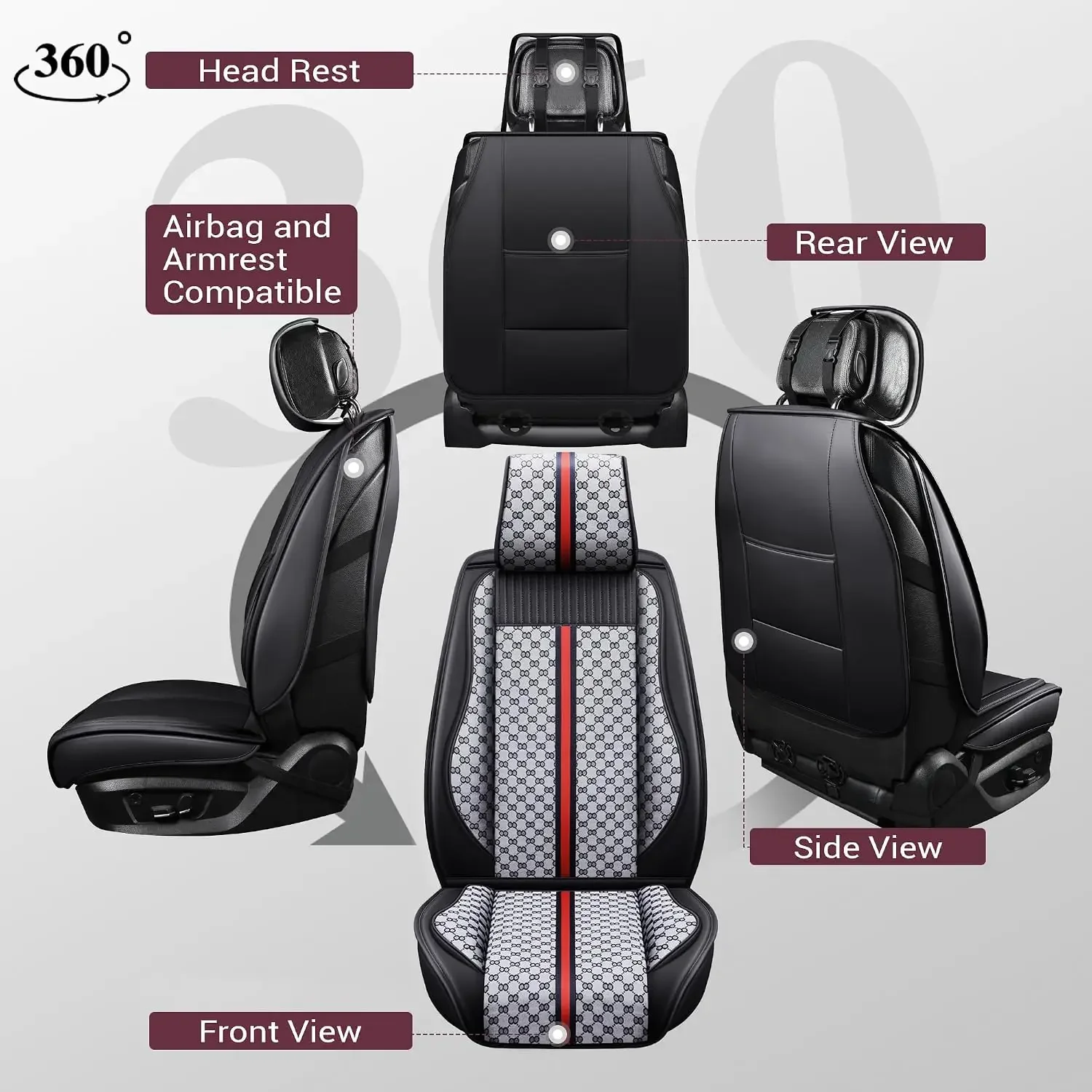 Car Seat Covers Full Set, Luxury Stylish Waterproof Faux Leather, Universal Fit for SUV, Sedan, Pick-up Truck, Automotive