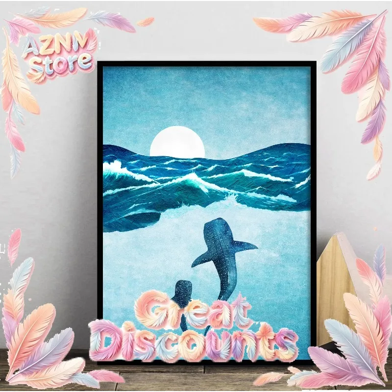 2026 Blue Ocean Canvas Prints Minimalist Nautical Wall Art Wild Swimming Whales Seascape Poster Surfer Waves Picture Home Decor