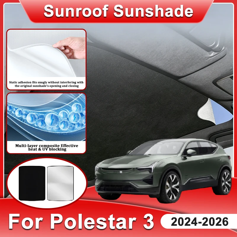 For Polestar 3 Accessories 2024 2025 2026 Electrostatic Adsorption Auto Sunroof Sunshade Car Roof Sun Shade Sunscreen Curtain