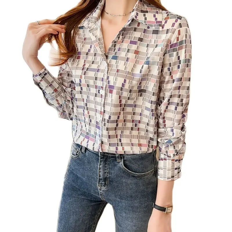 Fashion plaid printing ladies shirts Women\'s Blouses Spring Autumn Long Sleeve Shirts Tops Blusas Mujer