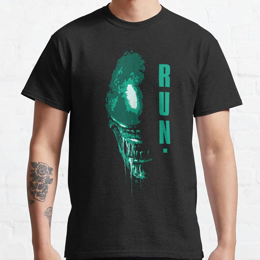 

Alien Xenomorph Run Horror Sci-Fi Alien Weyland-Yutani space Scream scary film Xenomorph printed t shirt for men plus size tee