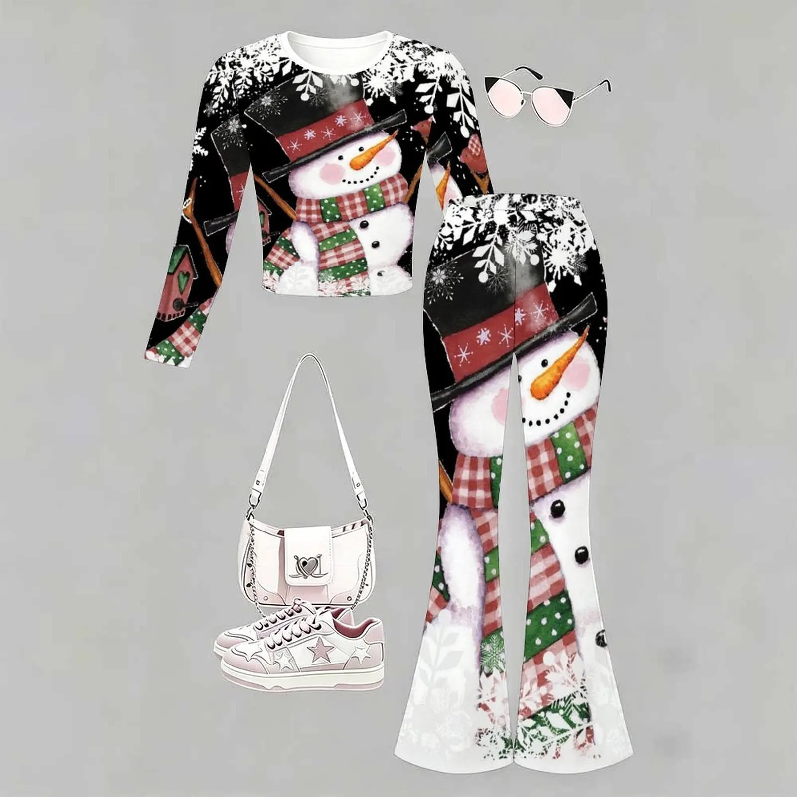 Slim Two-piece Set Fashion Bell-bottomed Pants Children's Casual Pants Autumn Winter Girls' Trendy T-shirt Jogging Pants