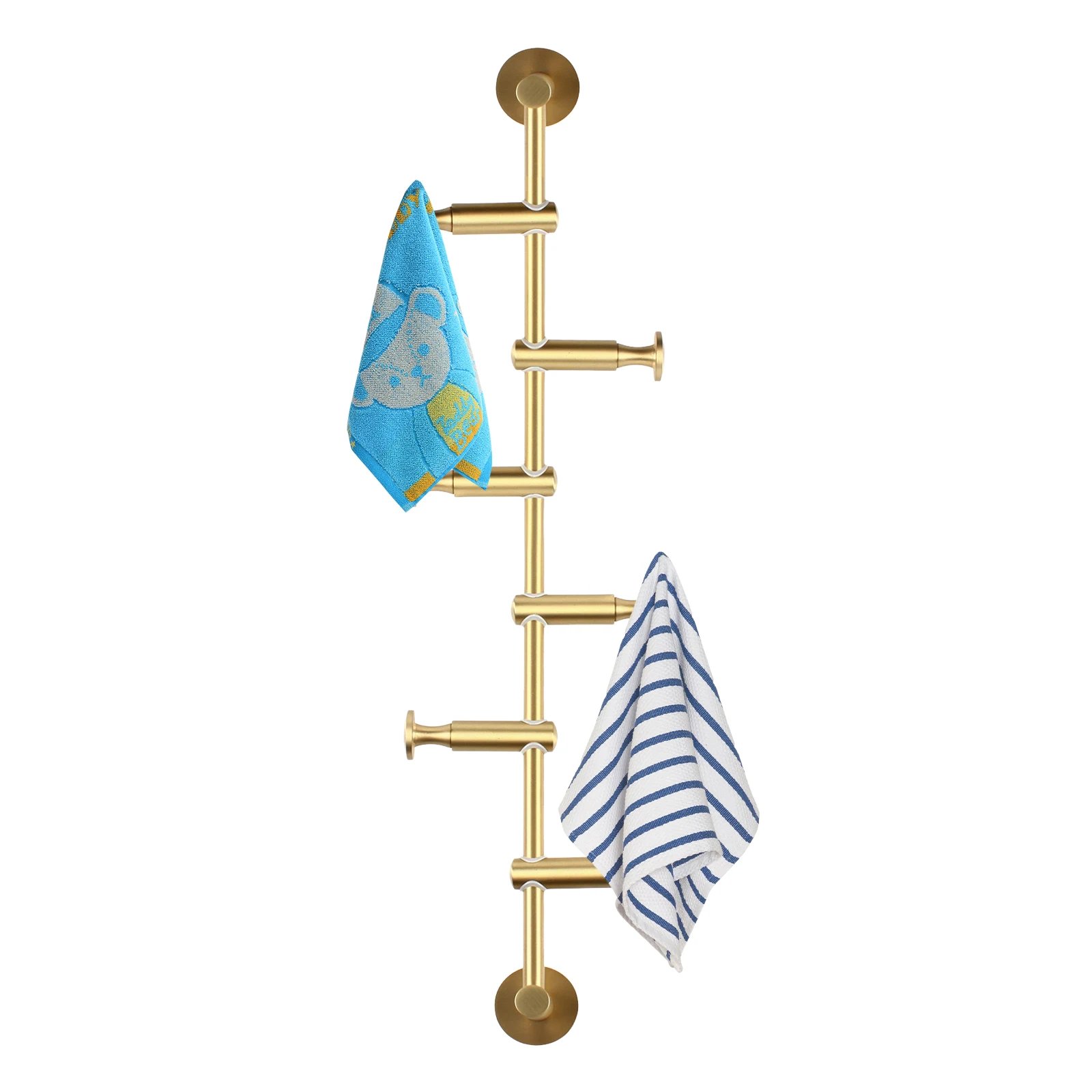 

Wall-Mounted Clothing Rack – Brass & Gold-Plated Coat Rack with 6 Swivel Hooks for Hats, Bags, and Towels
