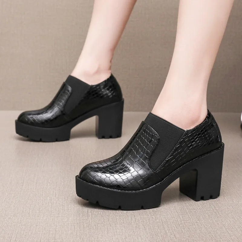 8cm Elegant Women's Patent Leather Shoes Platform Pumps 2026 New Spring Autumn High Heels Shoes Slip Dress Small Big Size 33-43