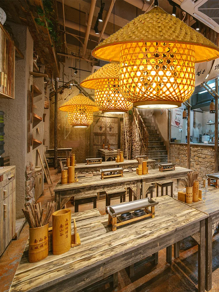 

Zen bamboo woven lantern tea room dining hotel bed and breakfast bedroom handmade sheepskin chandelier