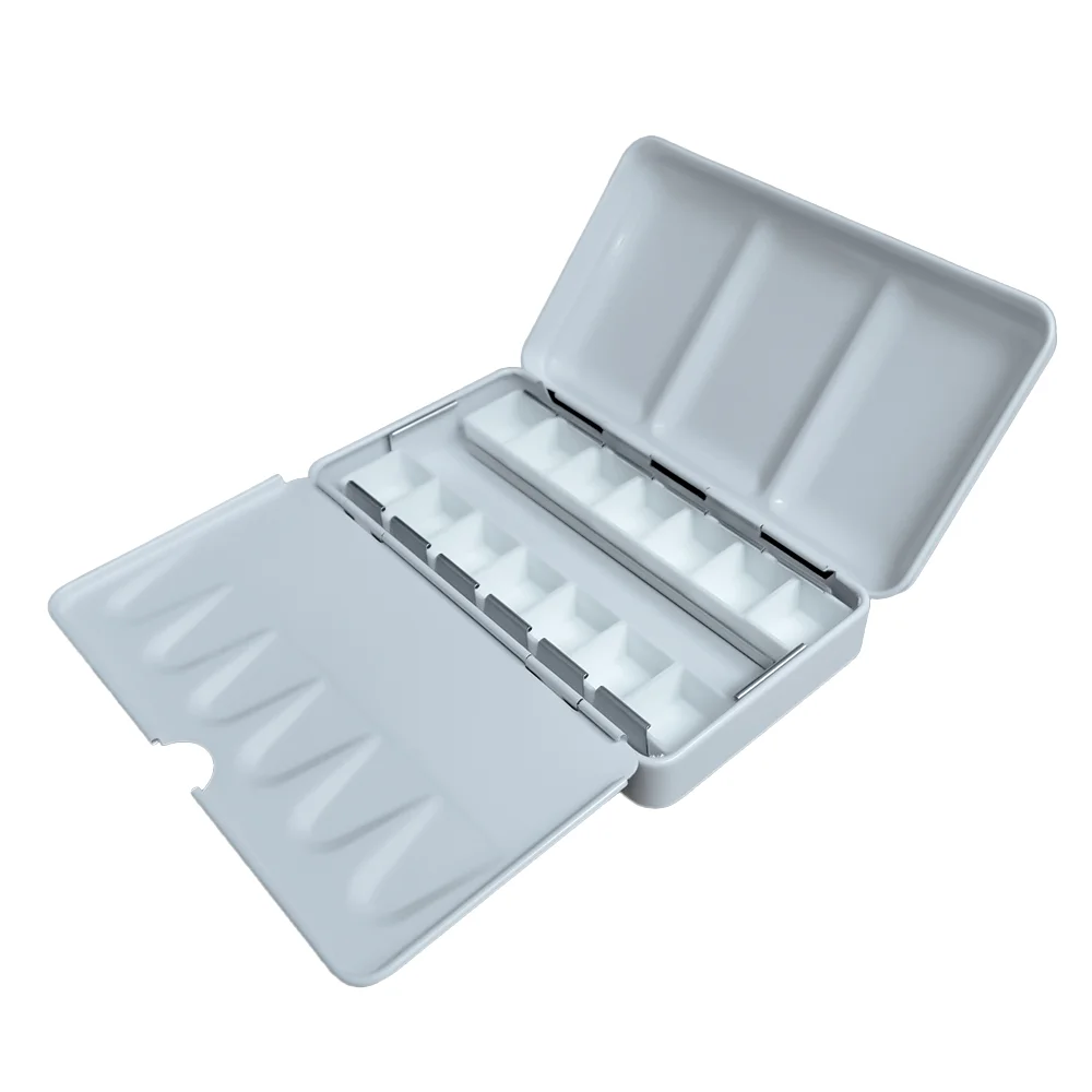 لوحة ألوان مائية فارغة، علبة ألوان مائية معدنية مع علبة طلاء نصف مقالي 14/26/52 مع صندوق طلاء بغطاء للسفر