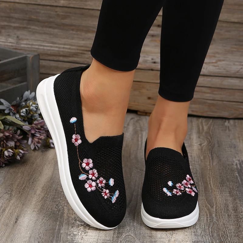 Women flat shoes  Mesh Breathable Floral Comfort Shoes Soft Solid Color Fashion Female Footwear Lightweight Zapatos De Mujer