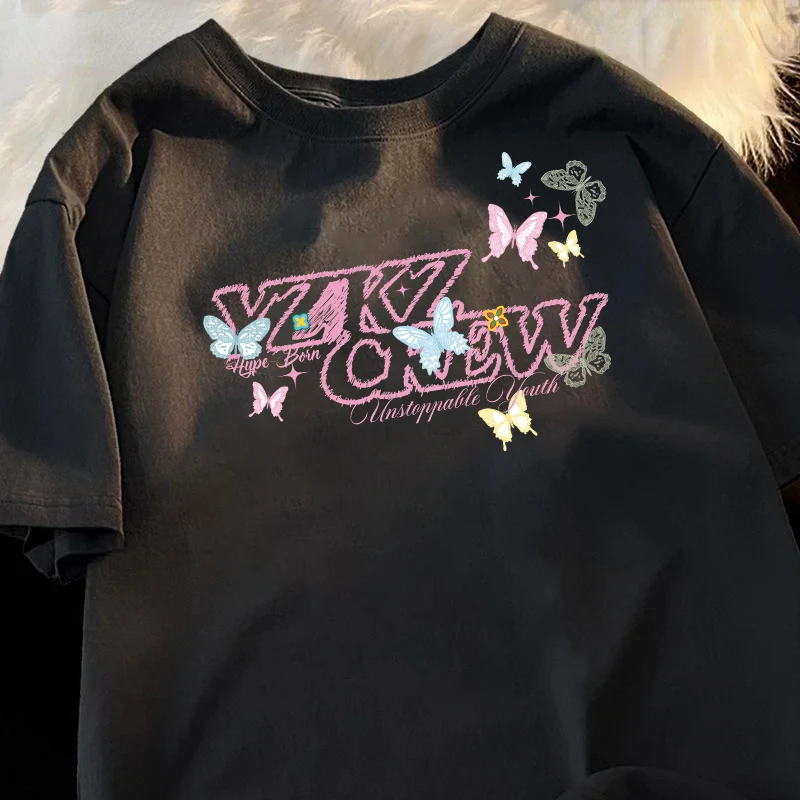 

2025 New Arrival Trend Brand Embroidery Butterfly Graphic T-shirt Unisex Summer Cotton Tee Causal Fit Women Men Clothing