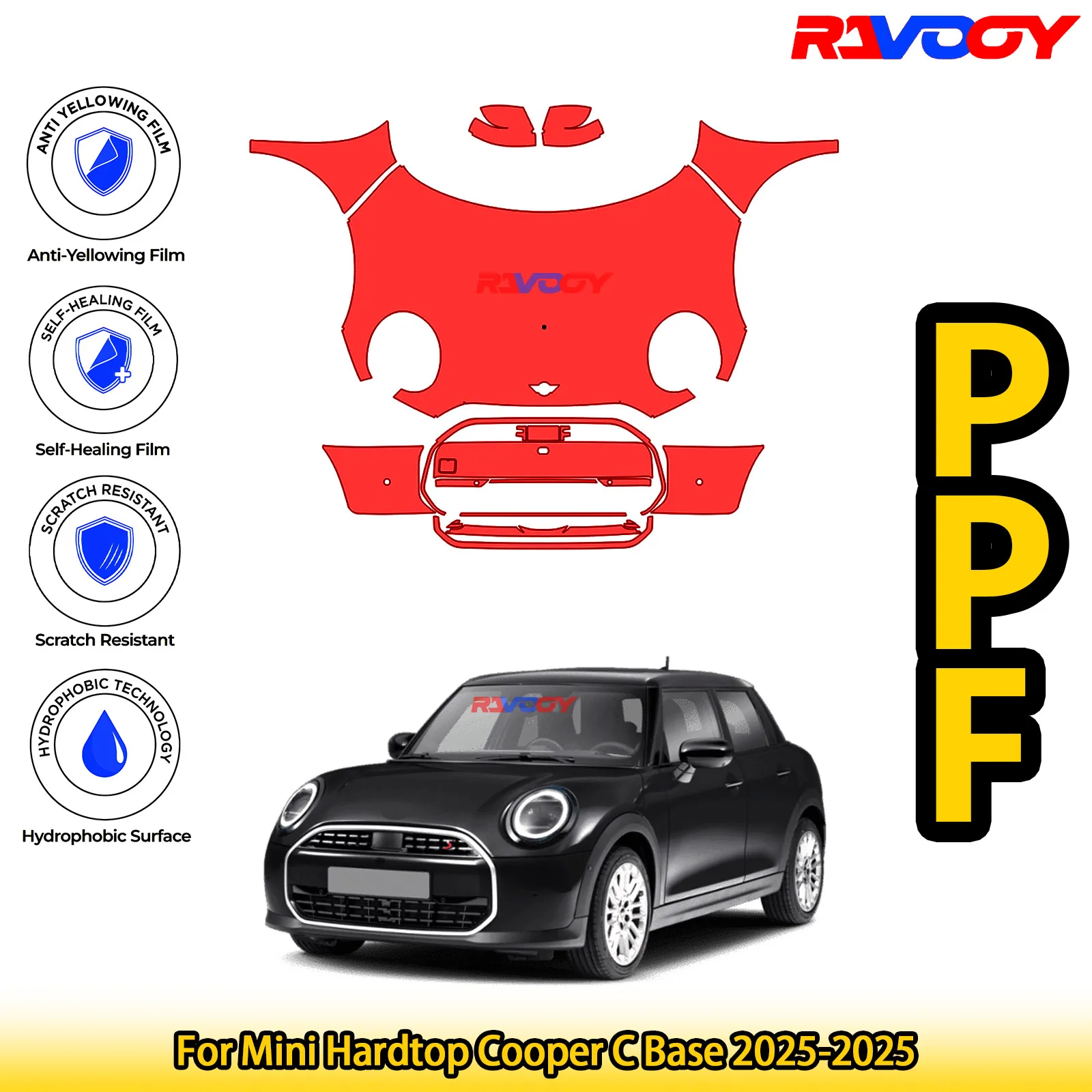 

For Mini Hardtop Cooper C Base 2025-2025 Glossy Matte Black Precut front PPF Kit Paint Protection Film