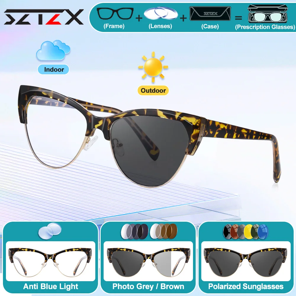 

SZTZX повседневные универсальные оптические очки для чтения «кошачий глаз» для близорукости, оправа для бровей, фильтр синего света, фотохромные очки по рецепту