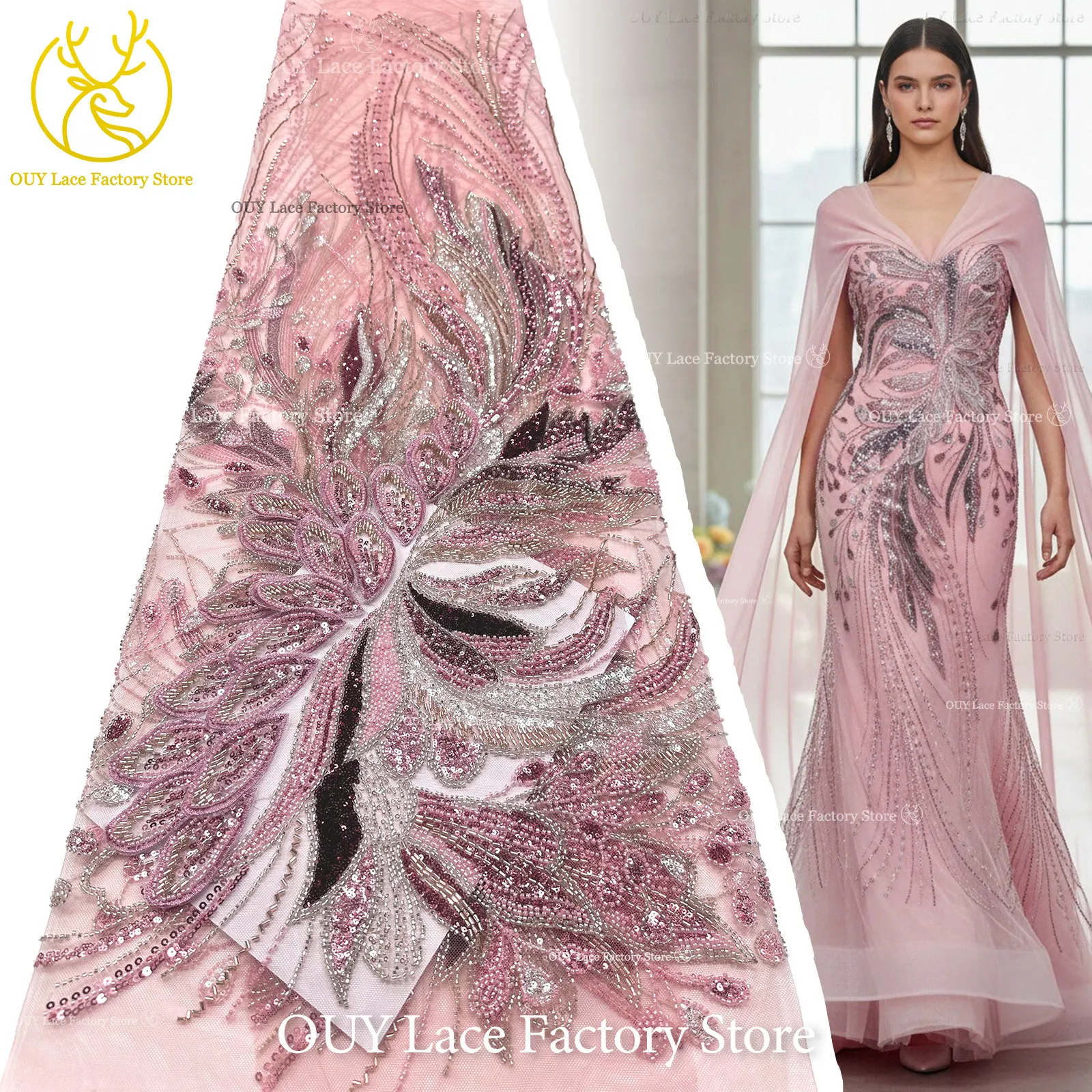 High-End African 3D Embroidery Groom Beaded Lace Fabric 2026 Nigerian DIY Handmade Stitching Sequins Lace Bridal Wedding Fabric