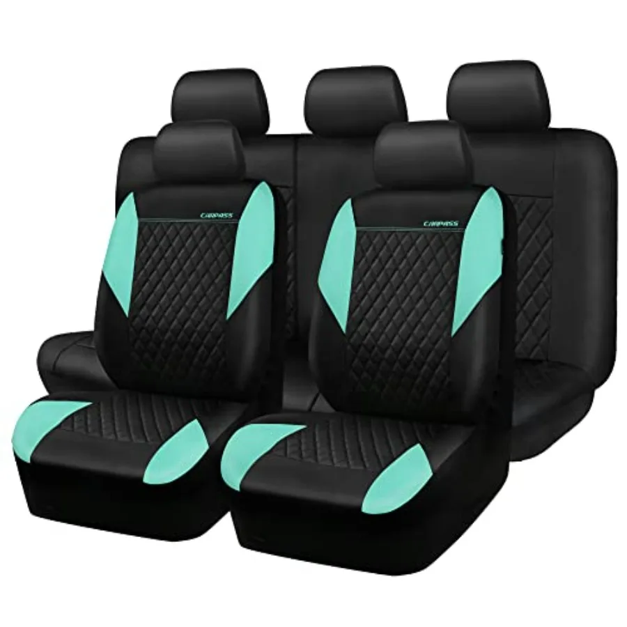 

Mint Leather Seat Covers Full Set for Most Sedan SUV Truck with 5mm Composite Sponge Airbag Compatible Quilting Cute Girly Desi
