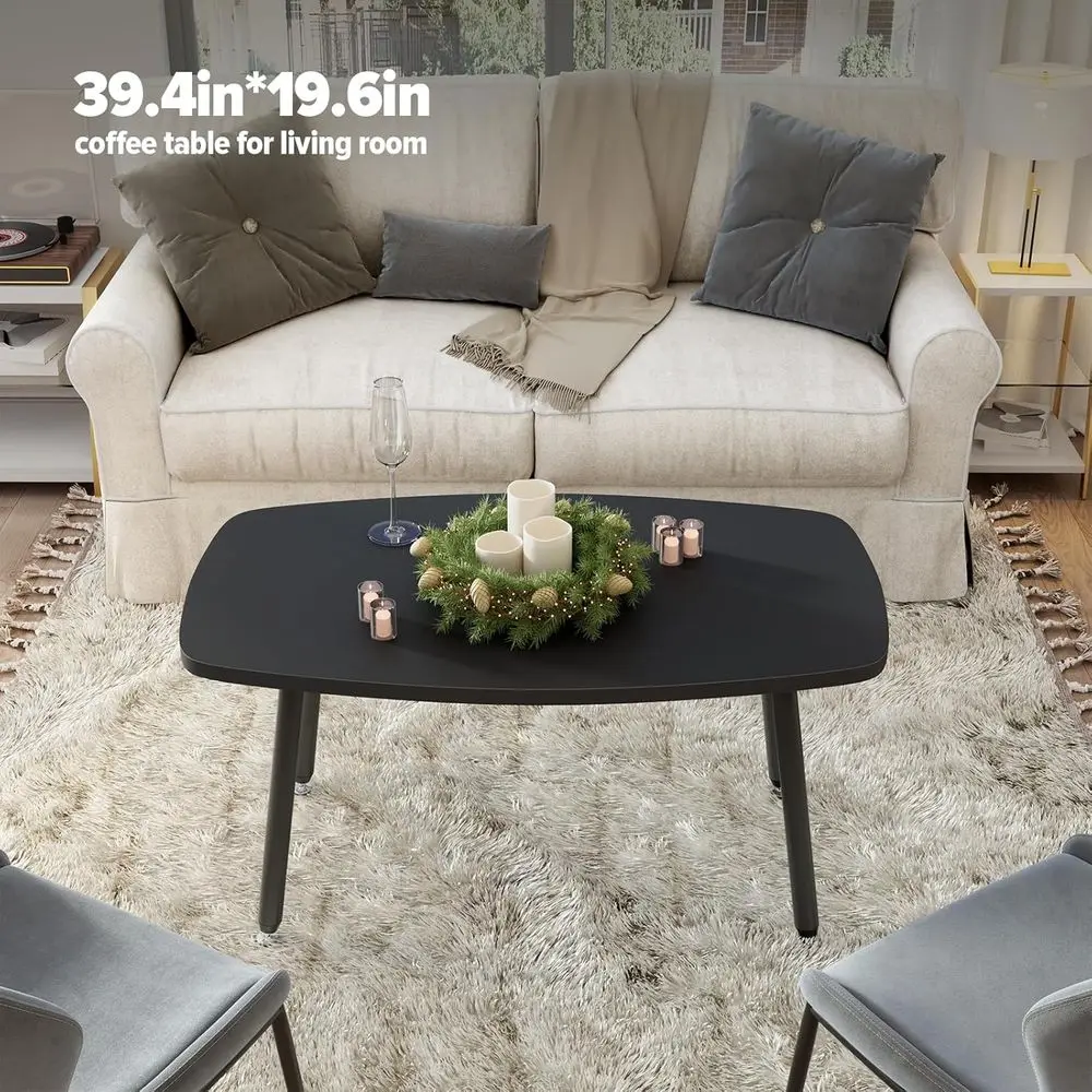 طاولة قهوة حديثة مستطيلة قابلة للطي، 39.3 أسود، محمولة للمساحات الصغيرة، غرفة المعيشة، لا تحتاج إلى تجميع #4