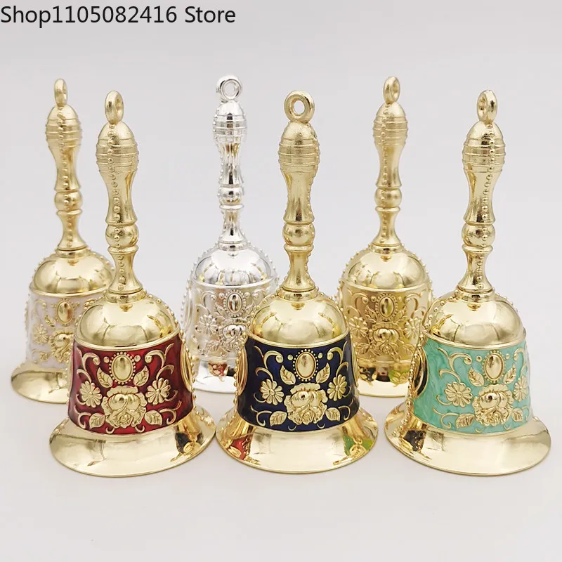 Brass Hand Bell Golden Dinner Bell Loud Clear Sound Vintage Style for Restaurant Church School Classroom Decorative