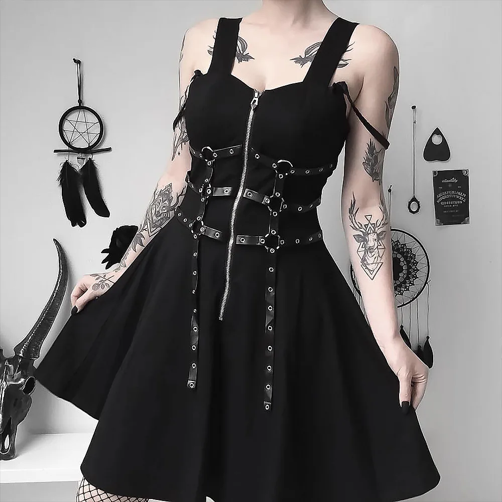 Halloween Costume Women Dress Girl Gothic Punk Dark Strap Dress Sexy Party Dress