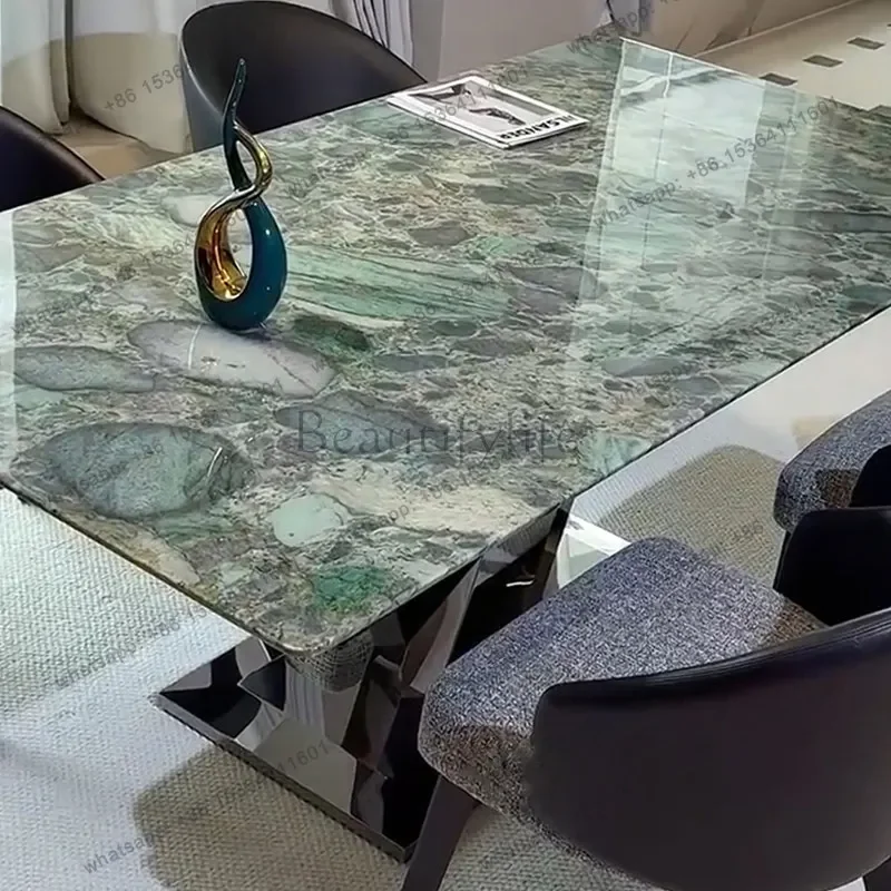 

LXLuxury stone dining table emerald rectangular high-end natural marble dining tableSSS