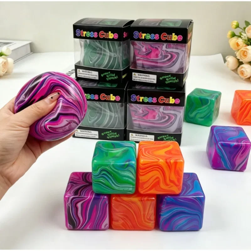 2026 hot High Elastic TPR NeeDoh Maltose Cube Squeeze Toy Glitter Inside Jelly Squishy Toy Stress Relief Desk Decoration Toy