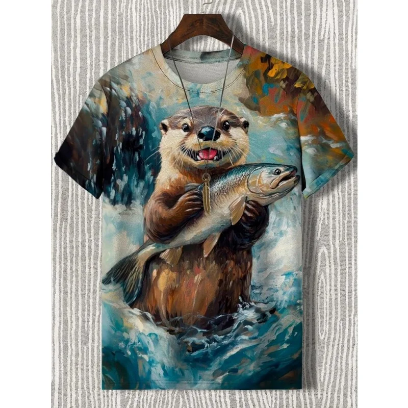 Cute Otter Cat Panda Pattern Men's T-Shirt Funny Animal 3D Printed Tees Casual Short Sleeve Tops Street Sports Unisex Clothes