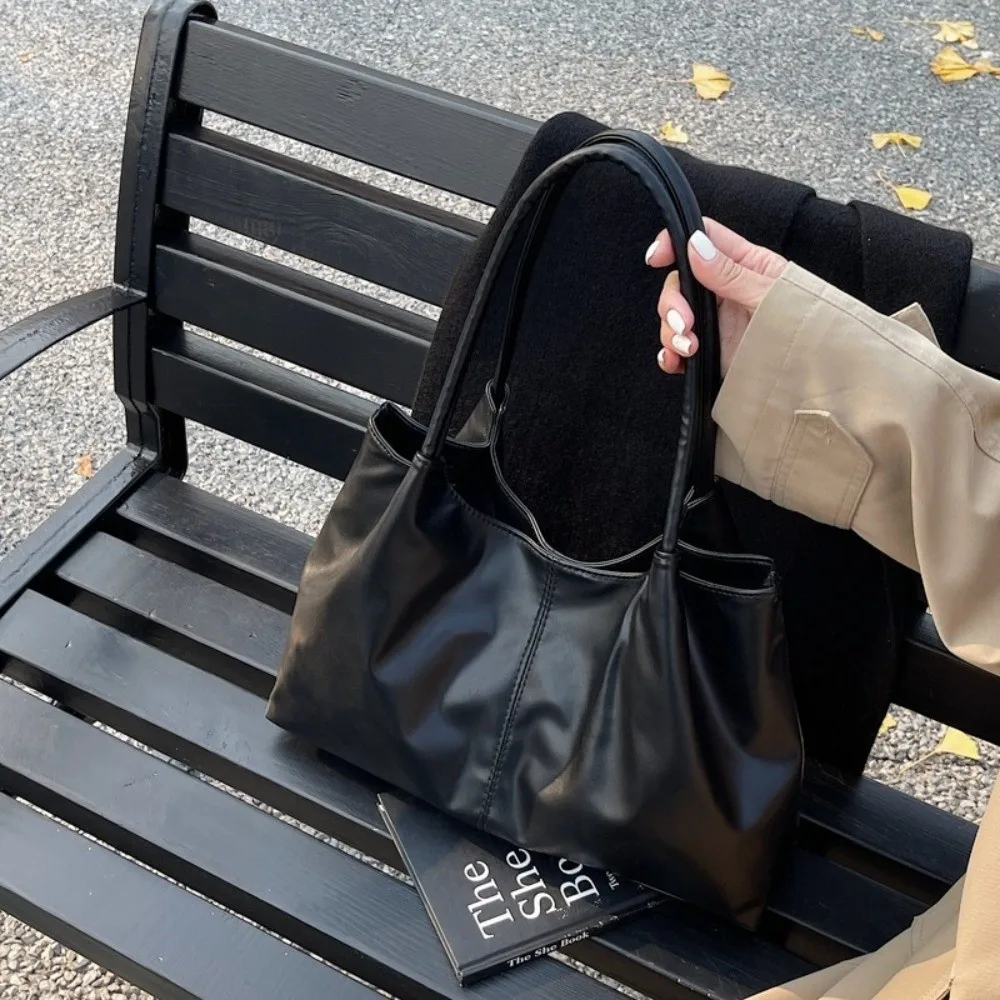 Lässige Tragetasche mit magnetischer Schnalle, PU-Leder, große Kapazität, Unterarmtasche, einfarbig, Damenhandtasche, Mädchen