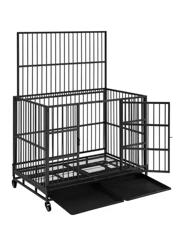 Cage à chien pliable robuste de 42 pouces pour chiens moyens/grands avec portes doubles/plateaux amovibles