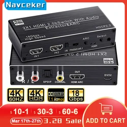 2 porty 4K 120Hz ekstraktor dźwięku HDMI dla PS5 4K 60Hz 5.1CH HDMI przełącznik łukowy z dźwiękiem toslink stereo HDCP 2.2 1080P 120Hz