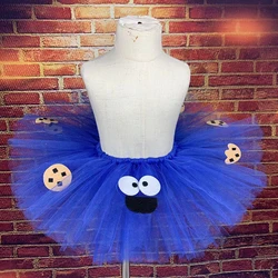 Toddler Baby Girls Tutu Skirt Cute Cookie Cartoon Children Tulle Skirts for Kids Girl Blue Tutus Ball Gown Halloween Costumes