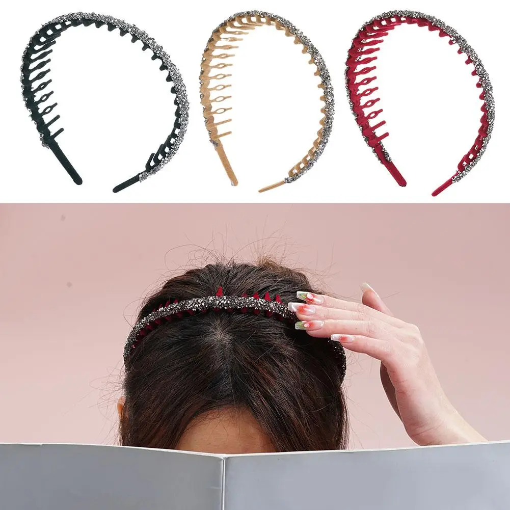 Non-Slip Bling Rhinestone Flocking Headband Sparkly Crystal Diamond Head Bands Teeth Comb Headbands Hair Hoops For Women La P5E1