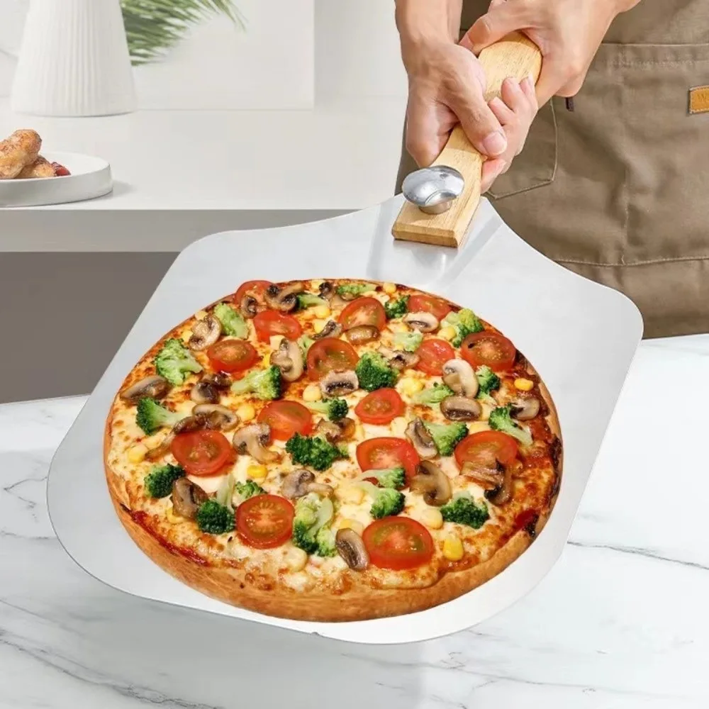 Aluminum Pizza Spatula Wooden Handle Oak Handle Pizza Paddle Oxidation Resistant Collapsible Handle Pizza Peel Pizza Oven