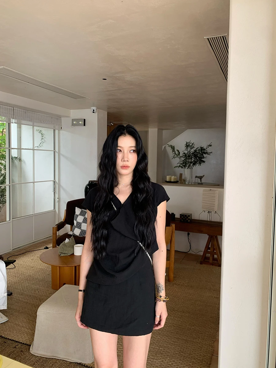 

Ele Bla Skirt Women's Summer Outfit Korean Sle Straight Cut Little Bla Dr f-length Skirt Tourist Wear