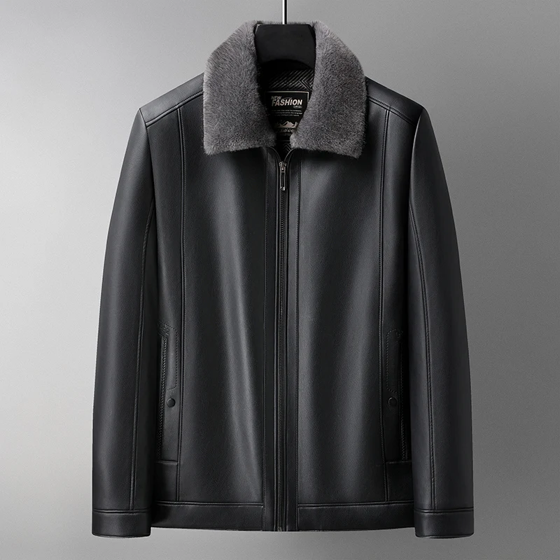 

Зимняя мужская классическая куртка из искусственной кожи со стеганой пуховой подкладкой на спине, дизайнерское пальто, теплая коллекция OOTD