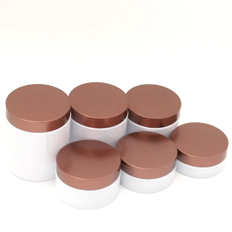 

Plastic Wide Mouth Bottle 22Pcs Bronze Plastic Lid Refillable Cosmetic Jar White PET Cream Containers 100ml 120ml 150G 200G 250G