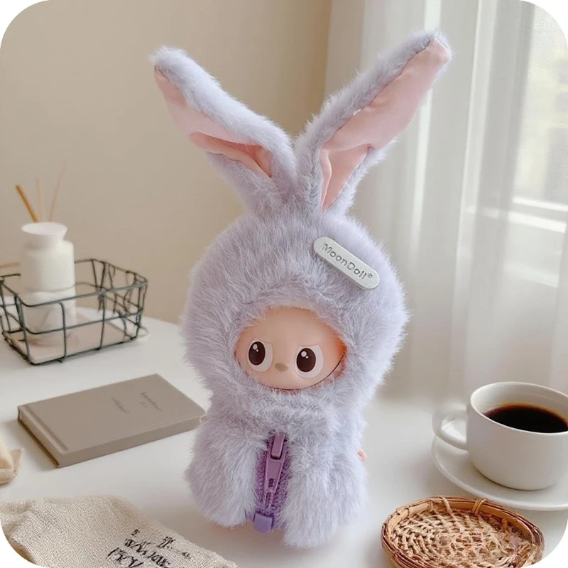 Cute Furry Bunny Hat Vest Set  for Labubu 4.0 Fashionable Pink Bow Bunny for 10cm Ladbubu V4 Dolls Accessories