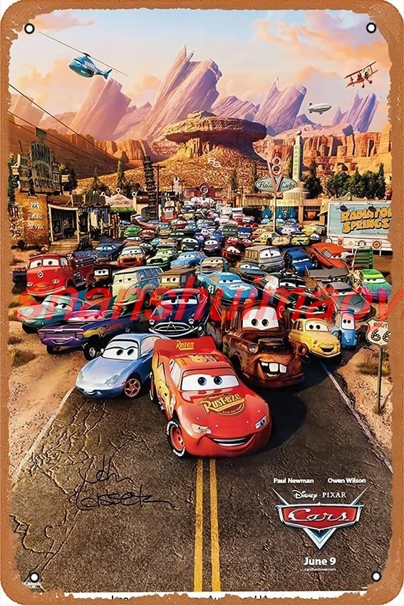 Cars 2006 movie poster Vintage Look Ad Poster Wall Art Decor Metal Tin Sign For Home,Kitchen,Shop,Club,Cafes,Bars,Pubs Meta SHAN