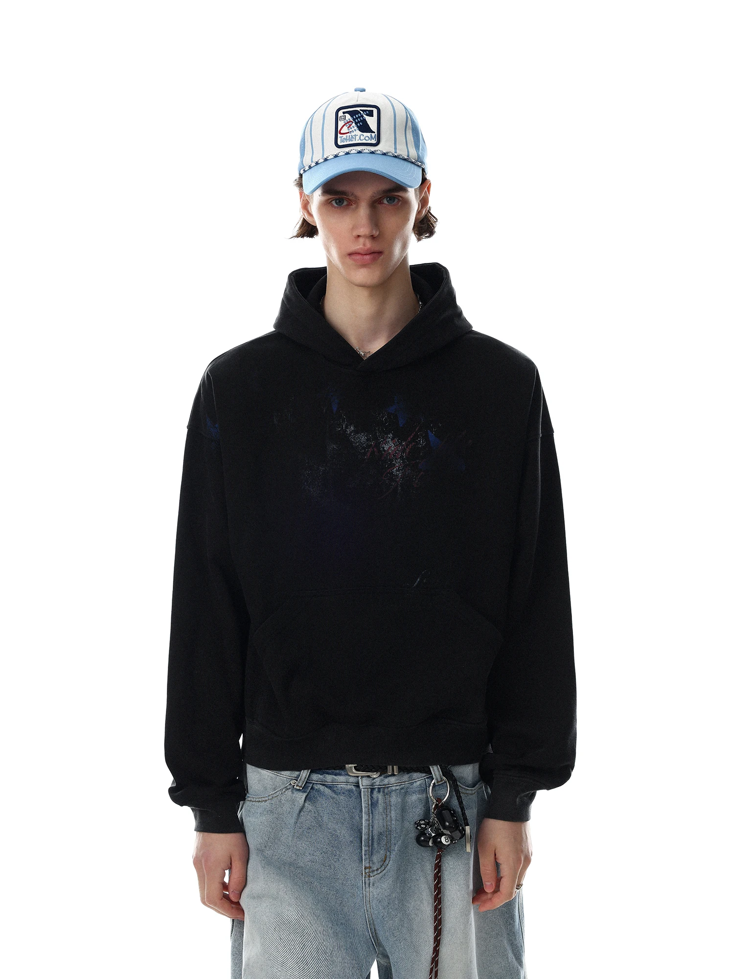 MRNEARLY American Design Printed Hoodie Men's Loose Street Style Vintage Couple's Top Coat Casual Cotton Polyester