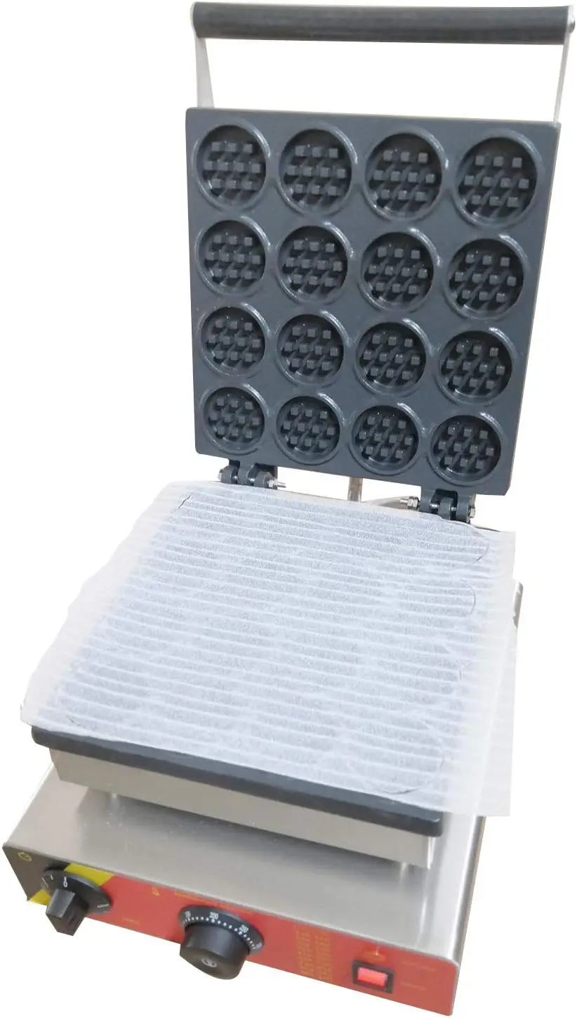 Commercial Electric Mini Round Cake Waffle Maker, Stainless Steel Body with Nonstick Coating Baker Making Machine 16 Holes 110V