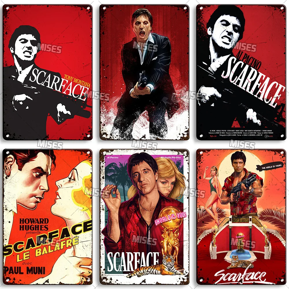 MISES Movie Metal Plaque Scarface Vintage Metal Sign Decorative Plate Wall Metal Poster Man Cave Garage Cafe Industrial Decor
