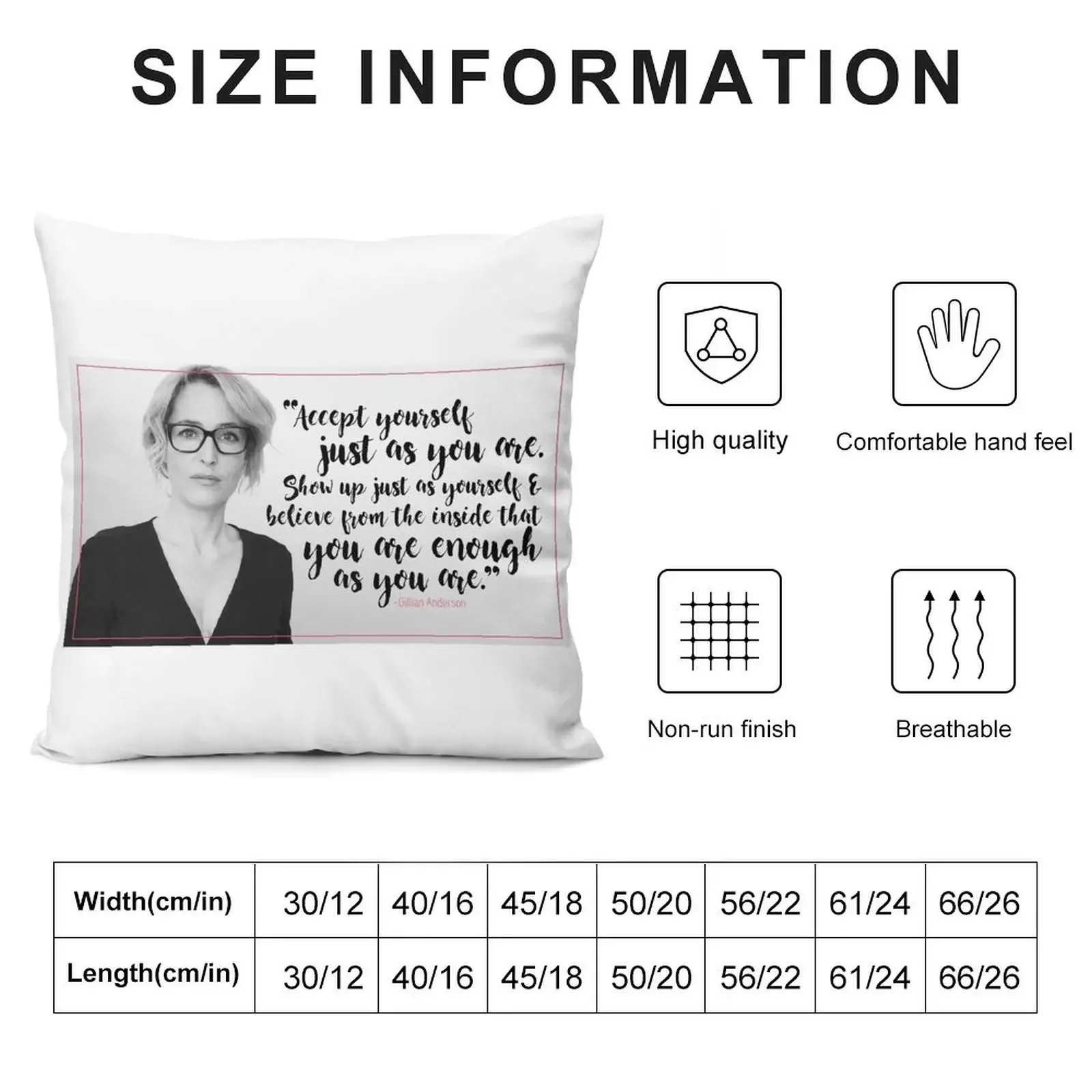 Gillian Anderson Quote - Accept Yourself Throw Pillow Decorative Cover For Living Room New year pillow