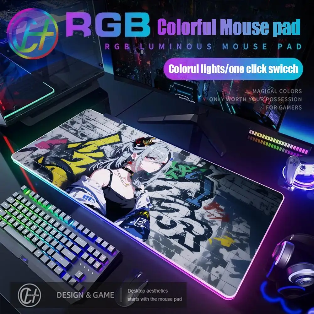

Japanese cartoon anime Mouse Pad RGB Gaming Mouse Pad Desk Mat HD Gamer Large LED Light XXL Violet Evergarden 90X40 Mouse Pad