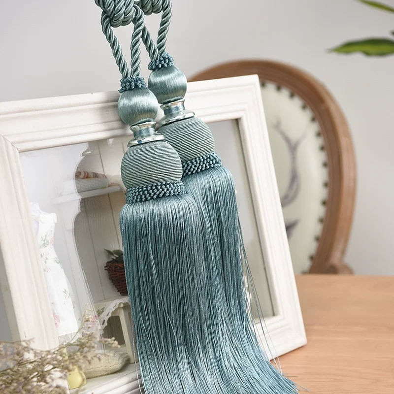 2PCS/Pair Curtain Rope Tieback Hanging Silk Tassel Fringe Ball Belts Hook for Curtain Holdback Accessories