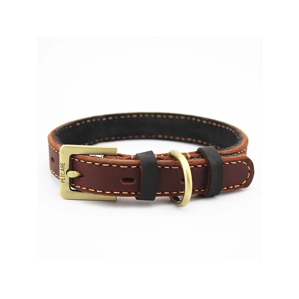 

*Pet Collar, Cowhide Dog Collar, Retro Copper Buckle, Golden Haired Husky