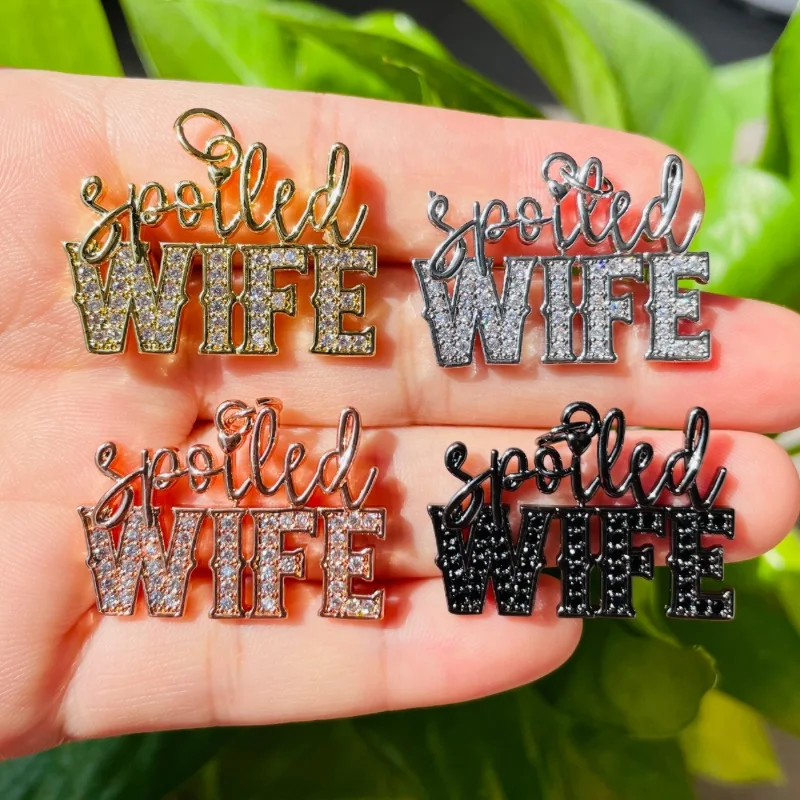 

5pcs Spoiled Wife Letter Charm for Women Bracelet Girl Necklace Making Bling Word Pendant Gold-Plated Jewelry Accessory Supply