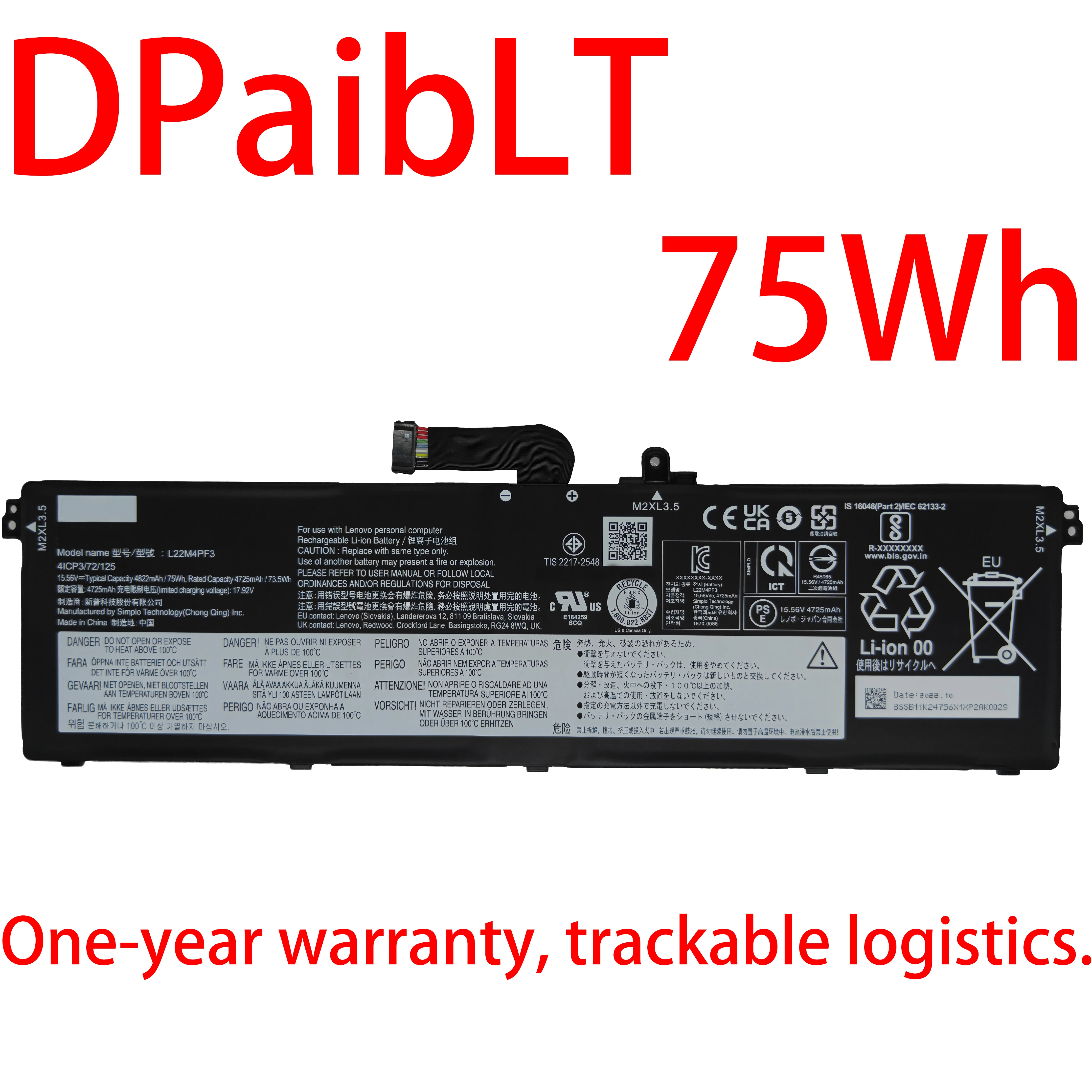 

DPaibLT NEW 75Wh 15.56V L22M4PF3 L22L4PF3 L22B4PF3 L22C4PF3 L22D4PF3 LAPTOP BATTERY For Lenovo IdeaPad Pro 5 14IRH8 series