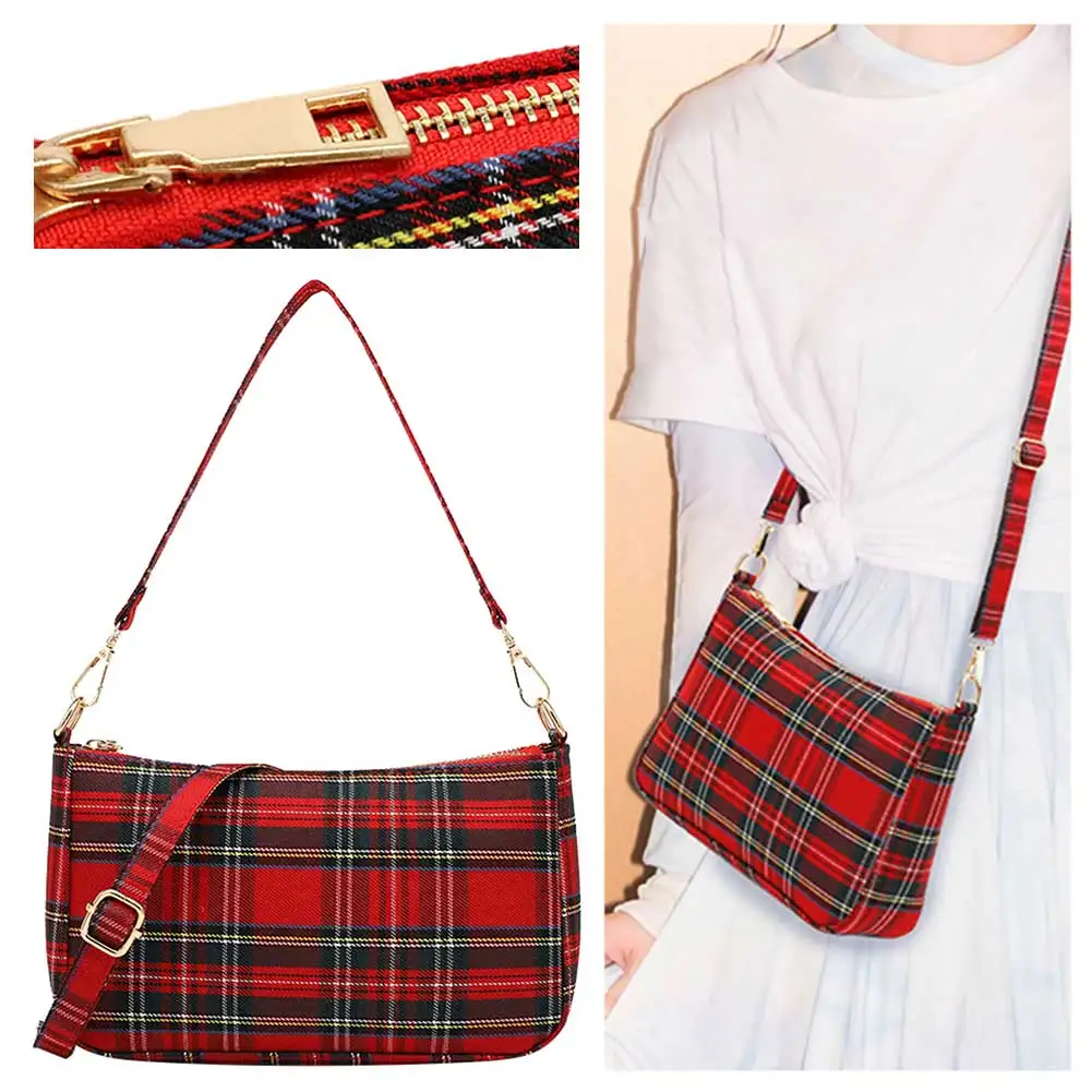 

Women Fashion Shoulder Bag Punk Tartan Check Stylish Commuting Bag Simple Plaid Satchel Bag with 2 Straps Tote Handbag